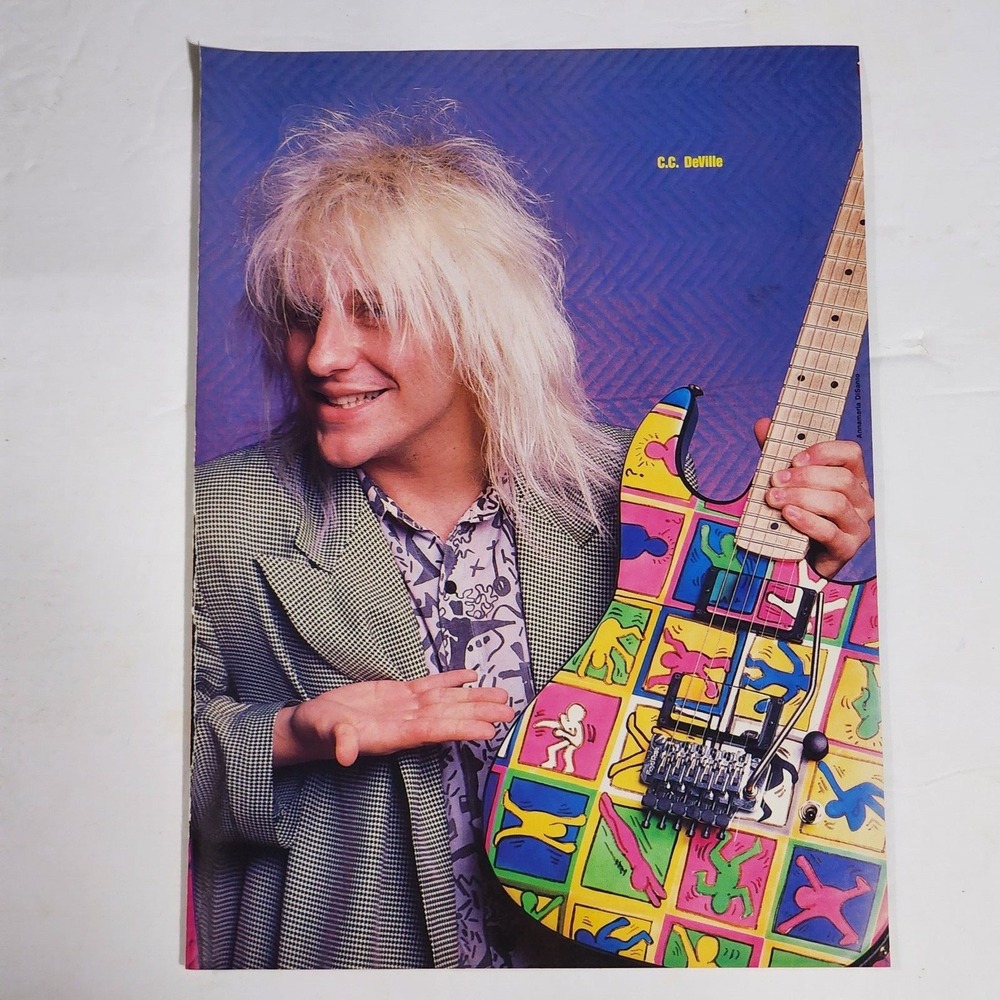 C.C. DeVille colorful guitar color pinup poster clipping vintage 80s 8x10